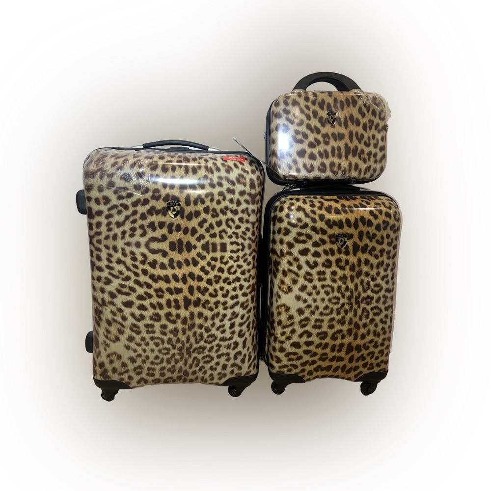 Heys 3 Piece Leopard Print Luggage Suitcase Set